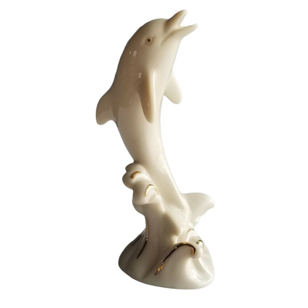 Lenox Dolphin Figurine Figure White Gold Retired Jumping Shelf Decor Knick Knack